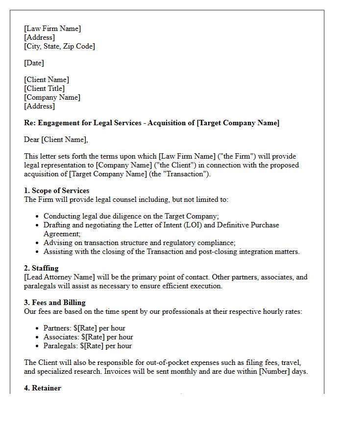 Buy-Side Legal Counsel Mergers and Acquisitions Engagement Letter