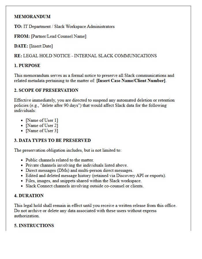 Internal Law Firm Slack Communication Preservation Letter