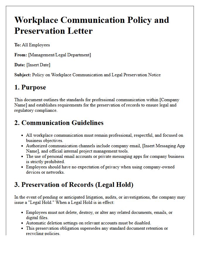 Workplace Communication Policy and Preservation Letter