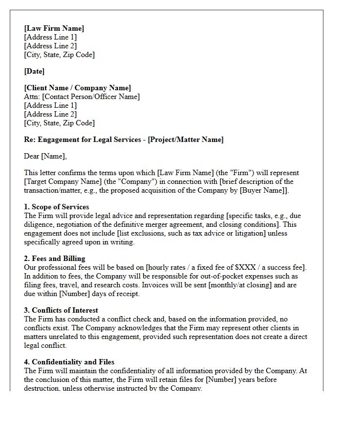 Target Company Legal Representation Engagement Letter