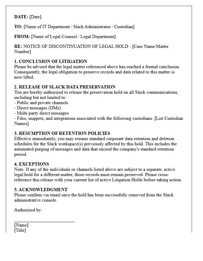 Litigation Conclusion and Slack Data Preservation Release Letter