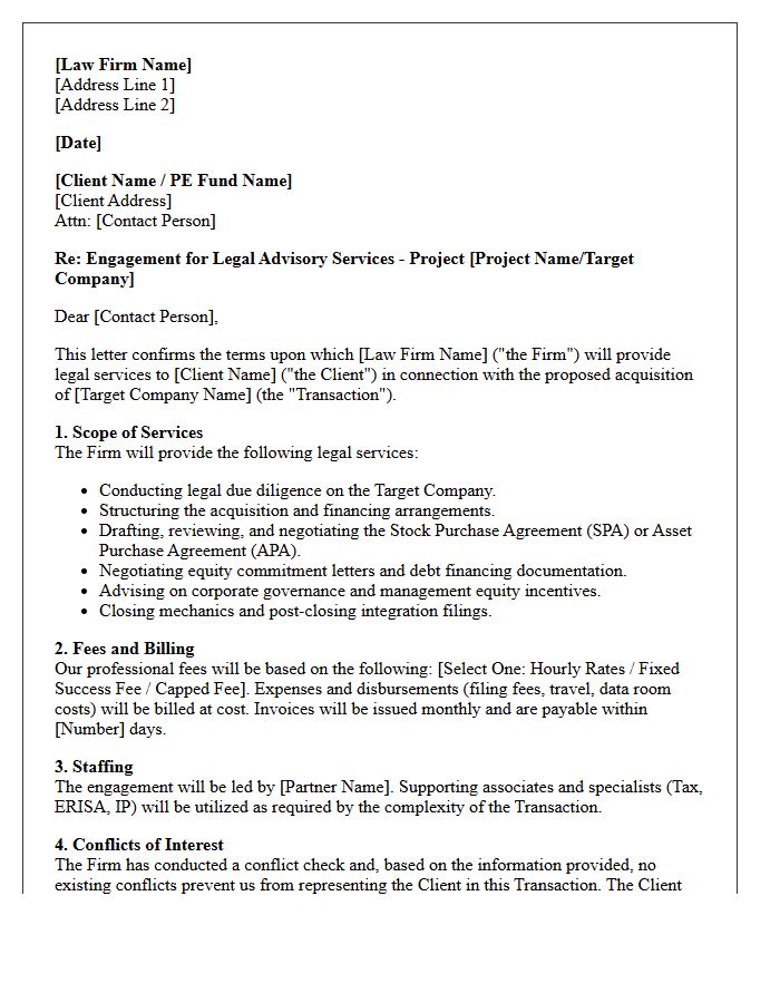 Private Equity Buyout Legal Advisory Engagement Letter