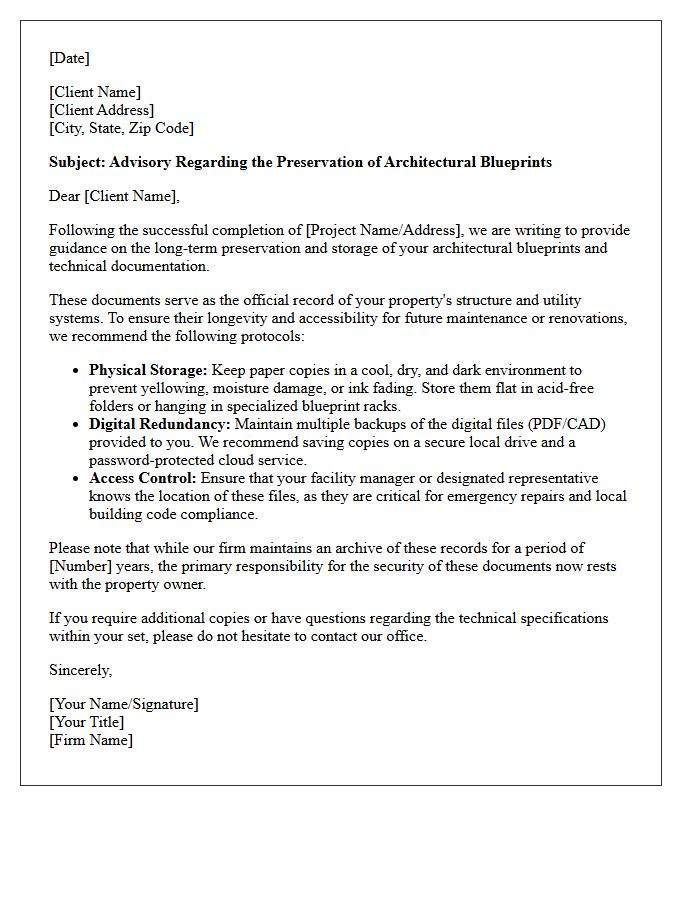 Client Advisory Architectural Blueprint Preservation Letter