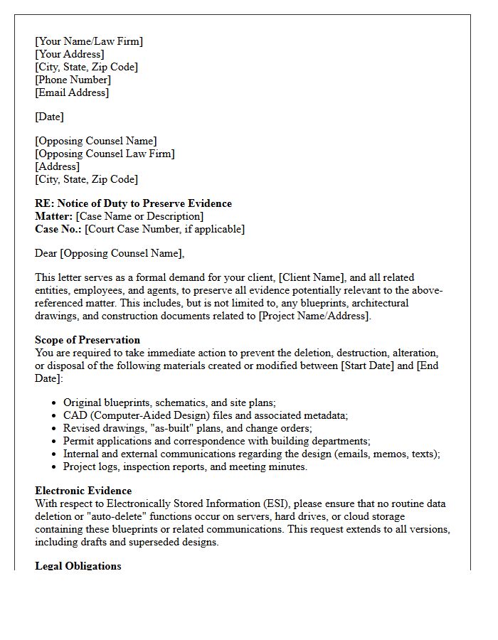 Opposing Counsel Blueprint Discovery Preservation Letter