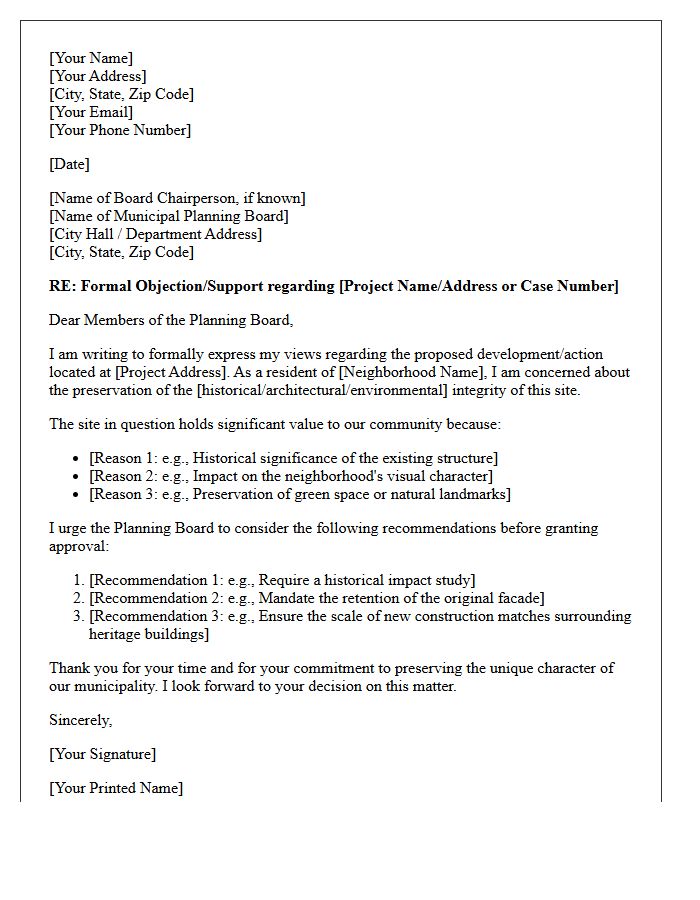 Municipal Planning Board Draft Preservation Letter