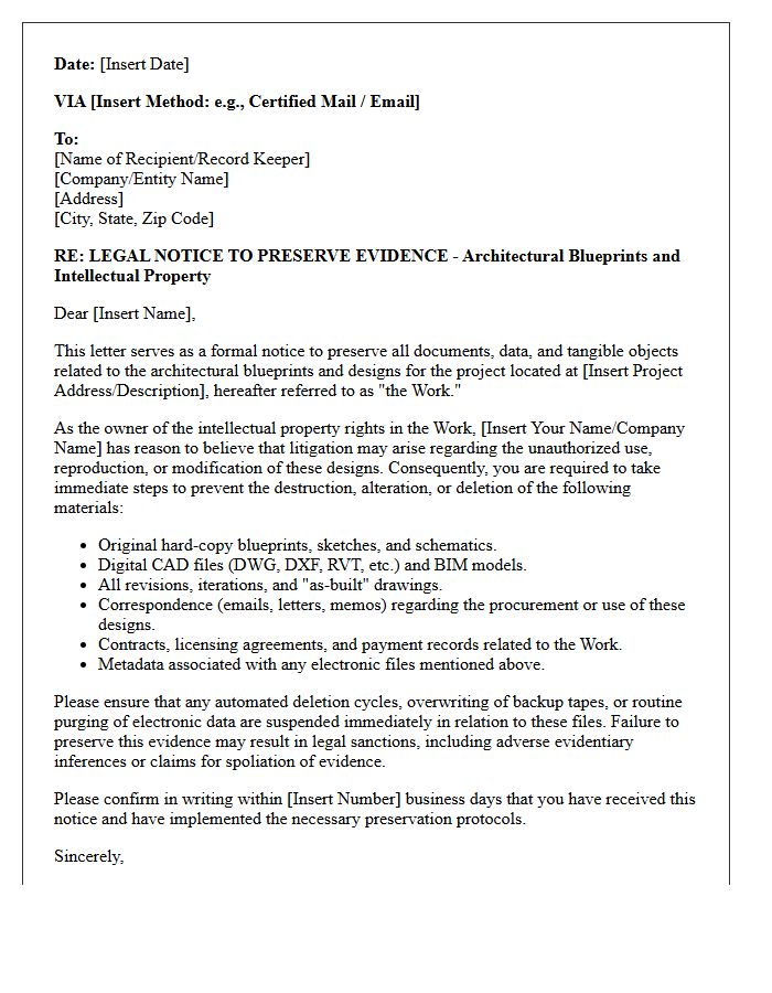 Intellectual Property Architectural Blueprint Preservation Letter
