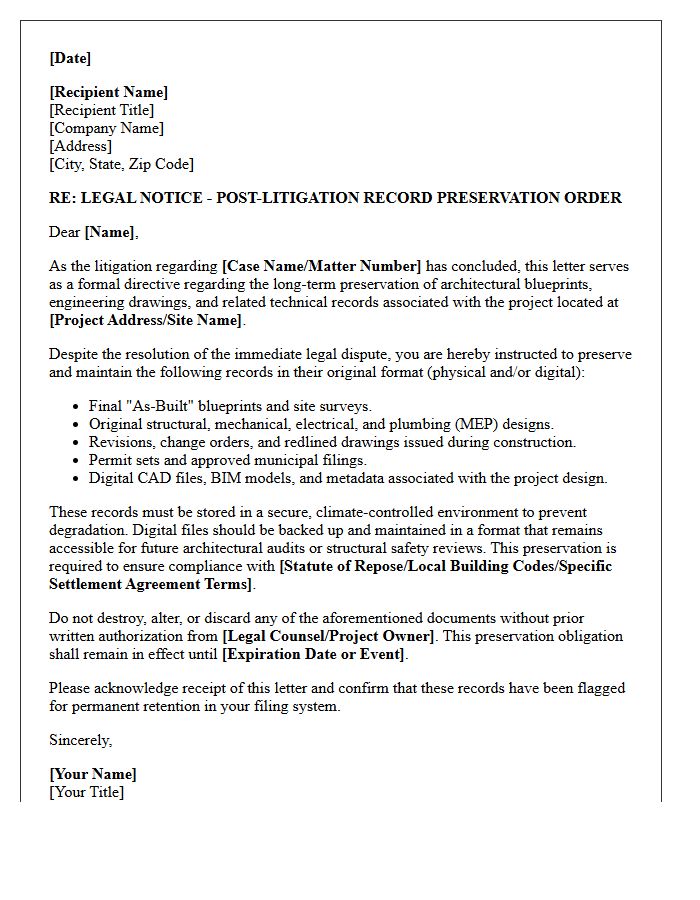 Post-Litigation Blueprint Record Preservation Letter