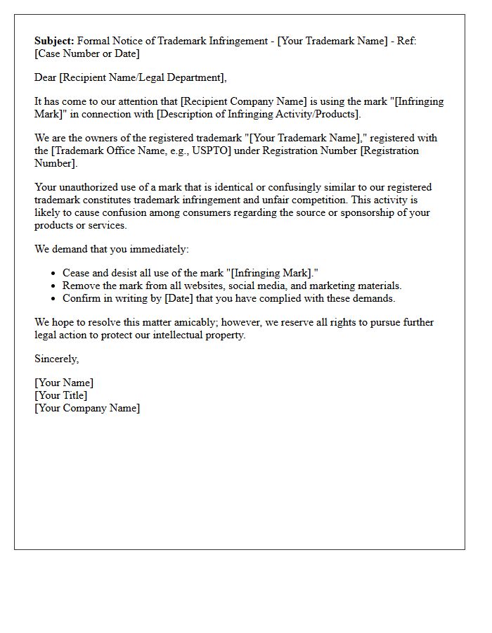 Subject Line Referencing Trademark Infringement