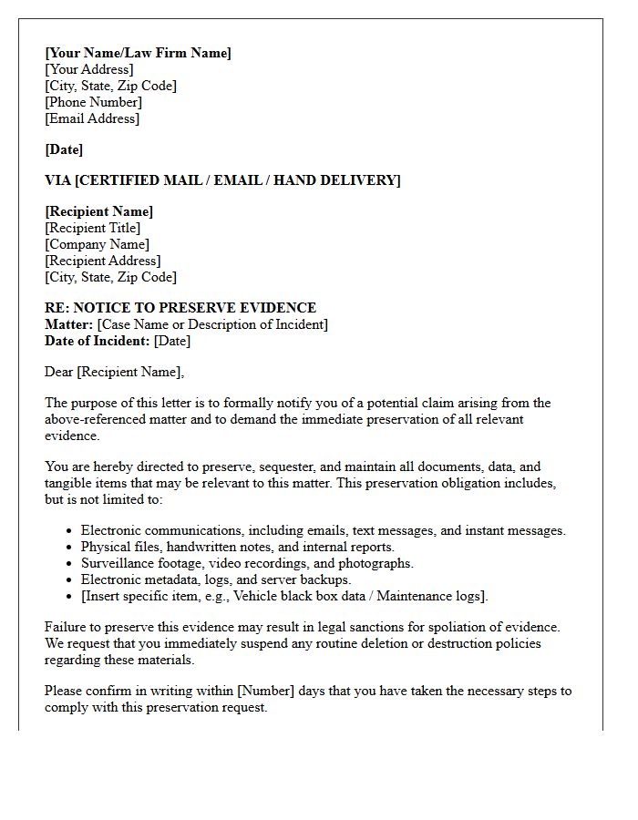 Purpose of the Material Preservation Letter