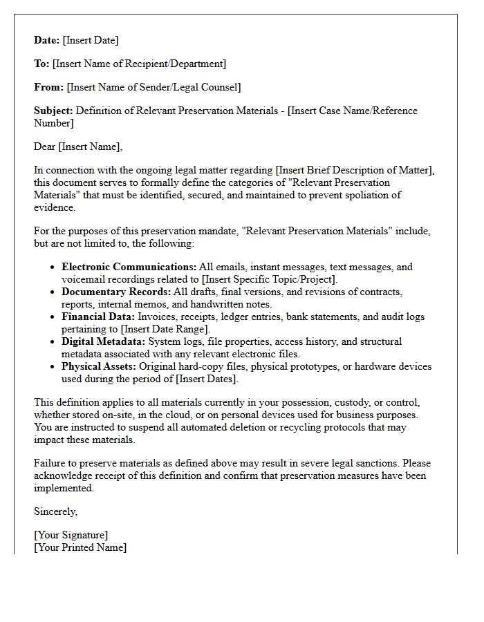 Definition of Relevant Preservation Materials