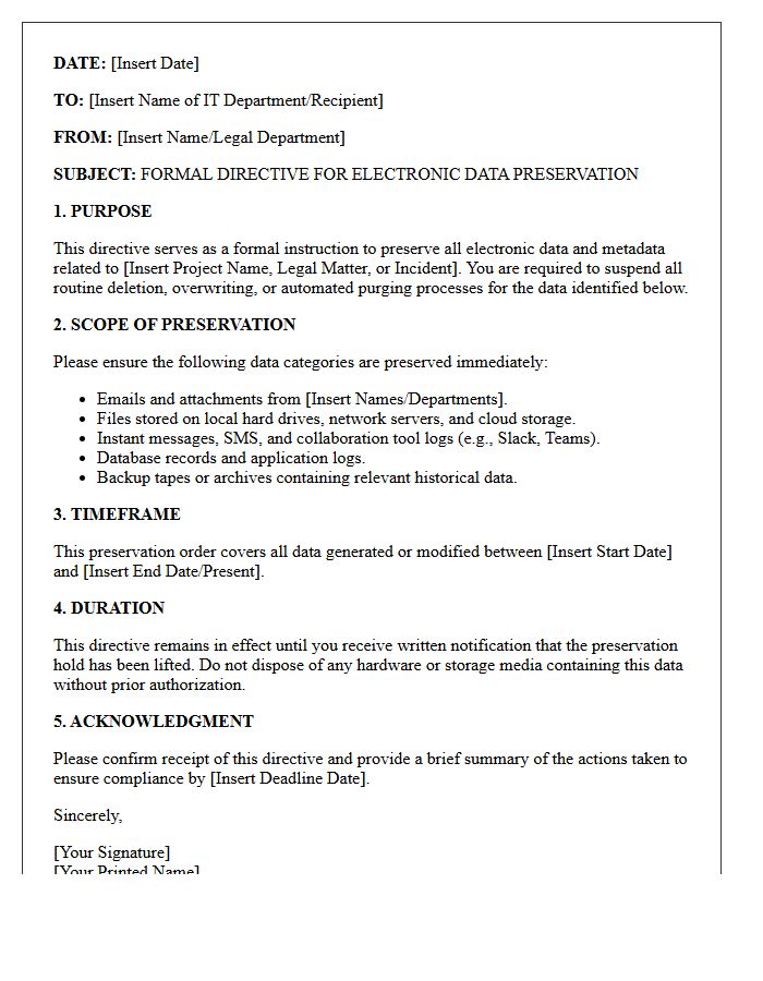 Directives for Electronic Data Preservation