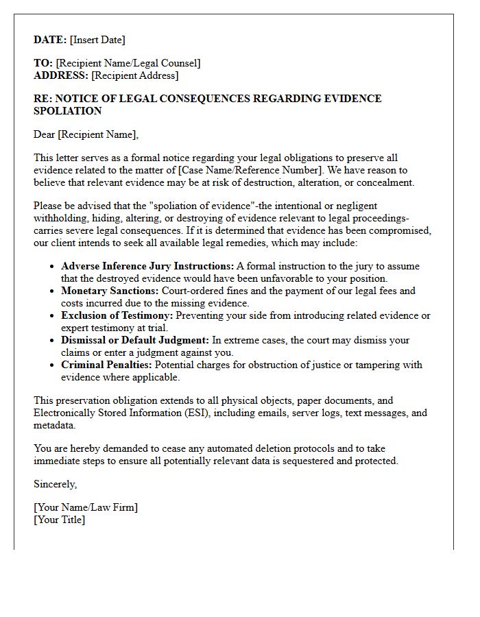 Consequences of Legal Evidence Spoliation