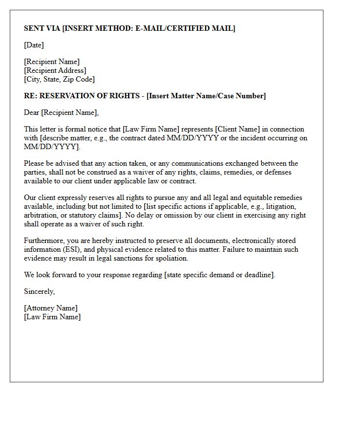 Reservation of Law Firm Legal Rights