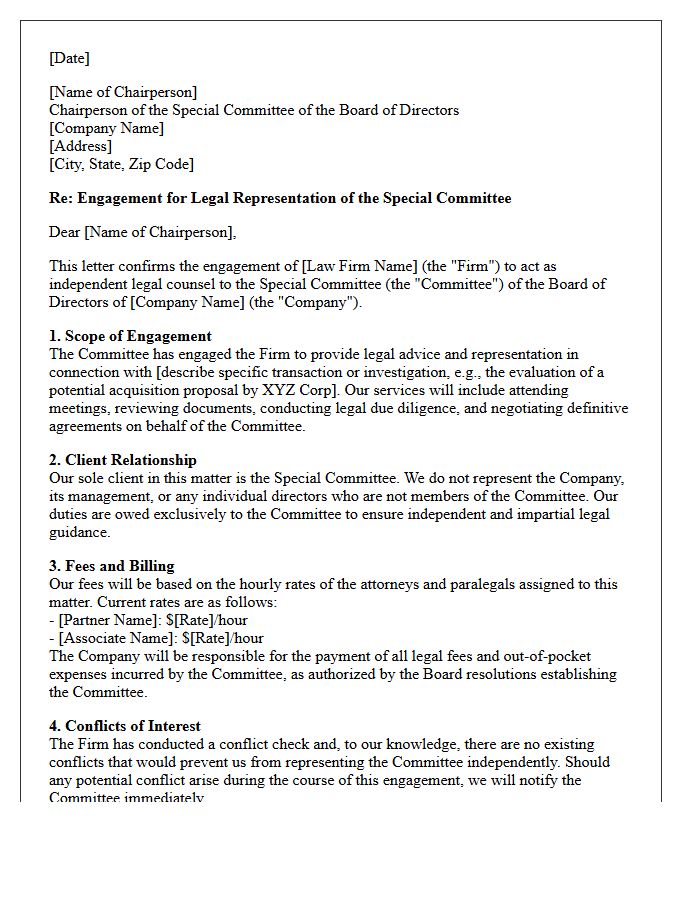 Special Committee Legal Representation Engagement Letter