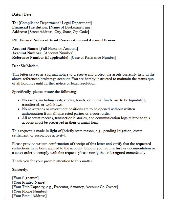 Brokerage Account Asset Preservation Letter