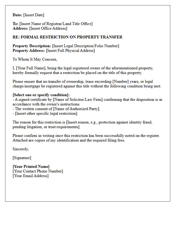 Real Estate Property Transfer Restriction Letter