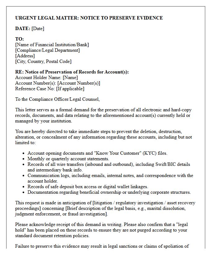 Offshore Financial Account Preservation Demand Letter