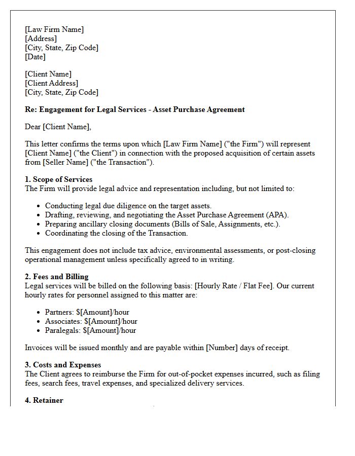Asset Purchase Legal Advisory Engagement Letter
