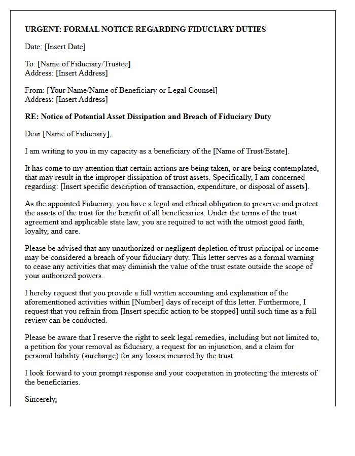 Fiduciary Trust Asset Dissipation Warning Letter
