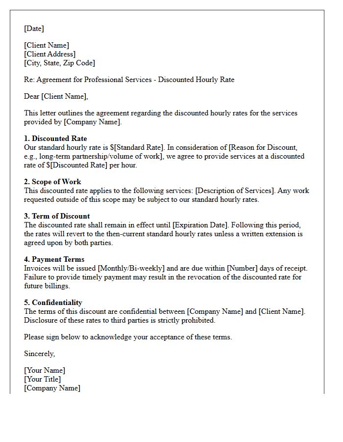 Discounted Hourly Rate Letter Provisions