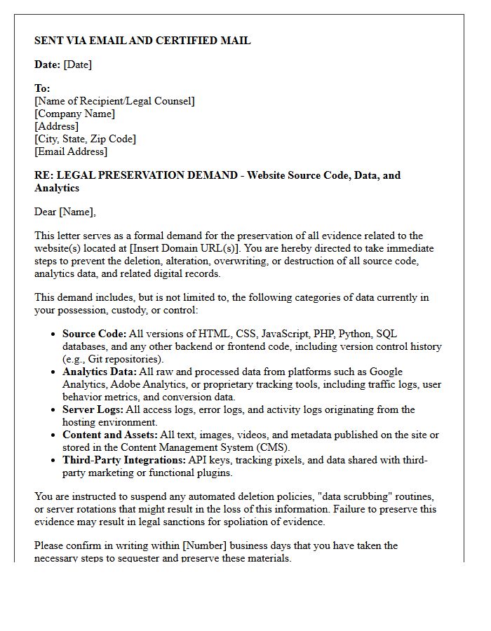 Website Source Code And Analytics Preservation Demand Letter