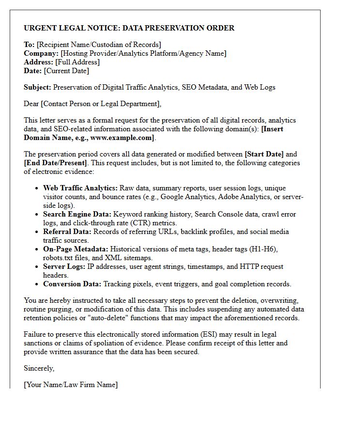 Digital Traffic Analytics And SEO Data Preservation Letter