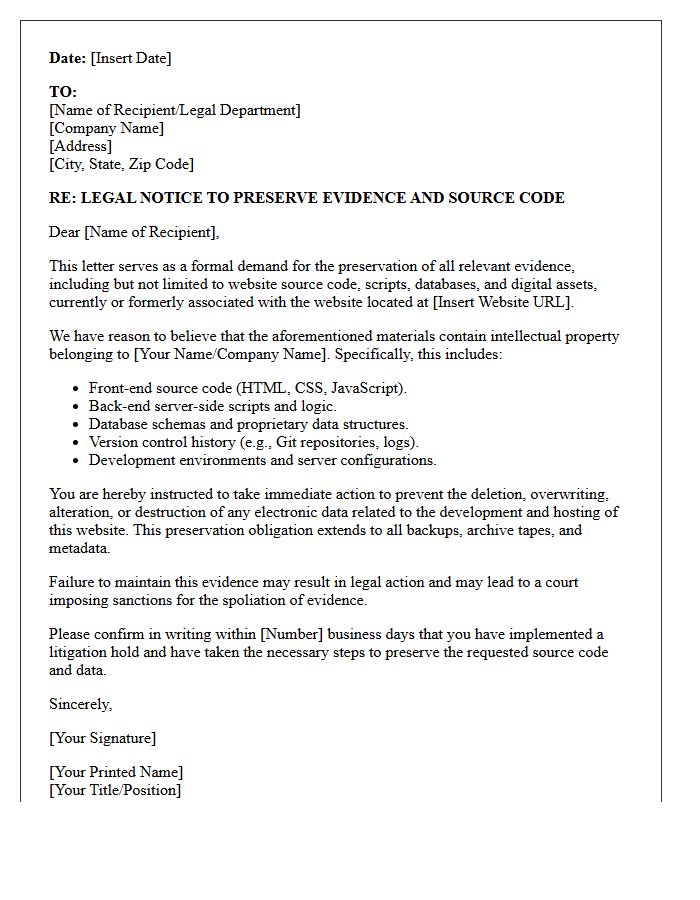 Intellectual Property Website Source Code Preservation Letter