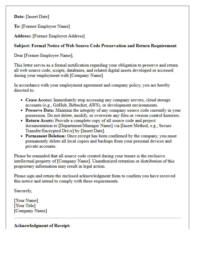 Former Employee Web Source Code Preservation Letter
