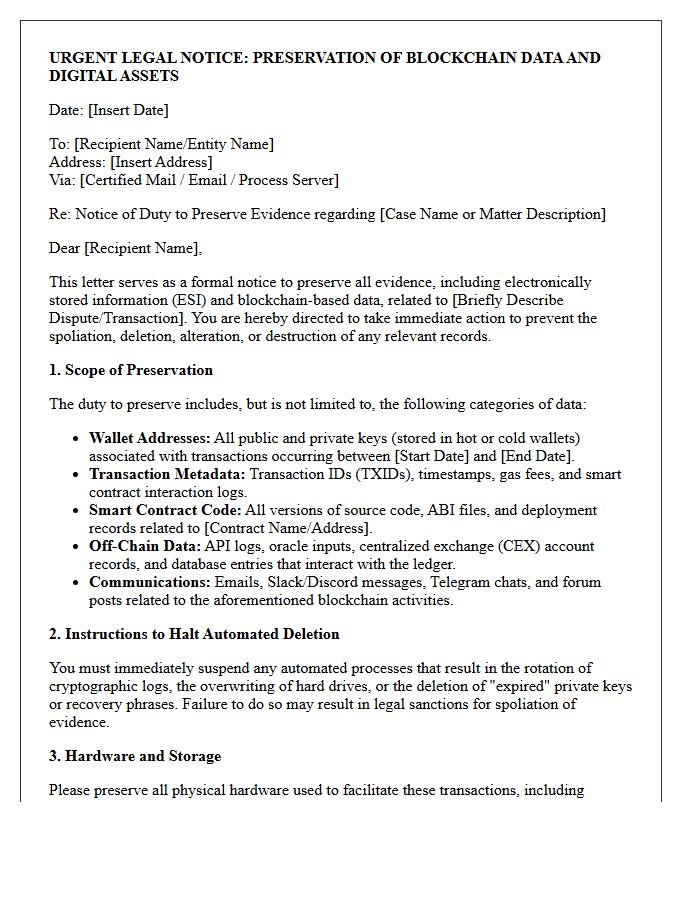 Blockchain Ledger Spoliation Warning Letter