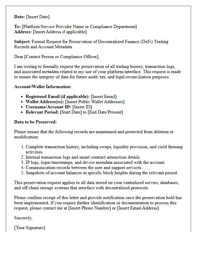 Decentralized Finance Trading History Preservation Letter