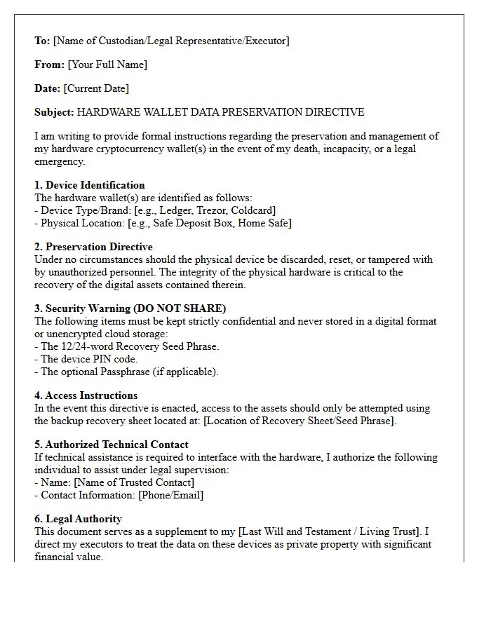 Hardware Wallet Data Preservation Directive Letter