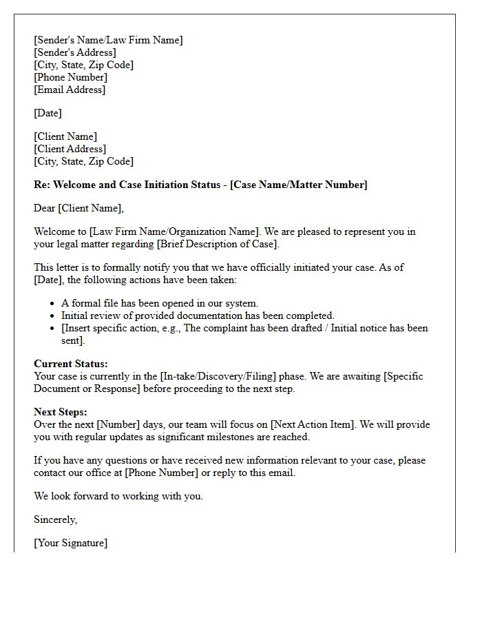 Welcome and Case Initiation Status Letter