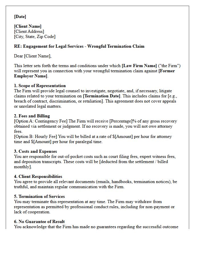 Wrongful Termination Claim Engagement Letter