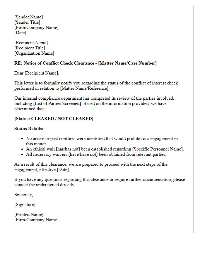 Conflict Check Clearance Status Letter