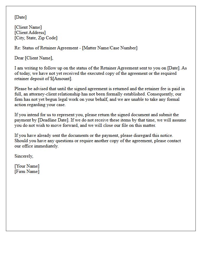 Retainer Agreement Execution Status Letter
