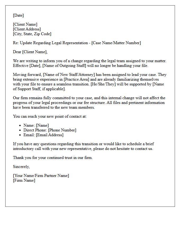 Legal Team Assignment Update Letter