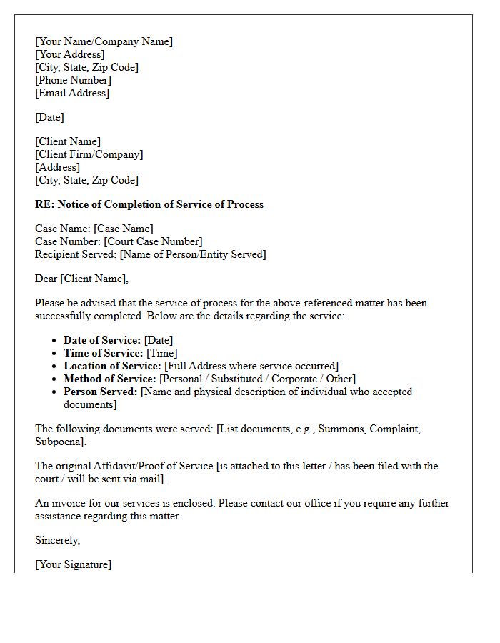 Service of Process Completion Letter