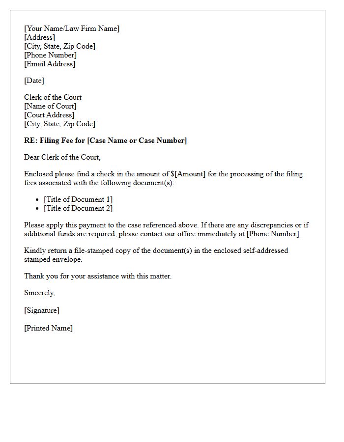 Court Filing Fee Processing Letter