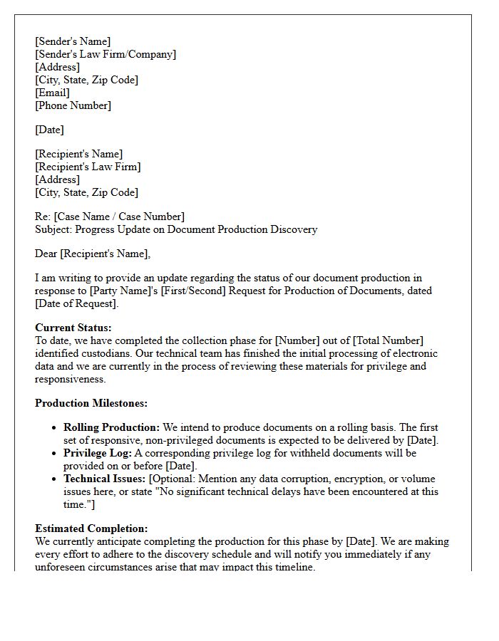 Document Production Discovery Phase Progress Update Letter