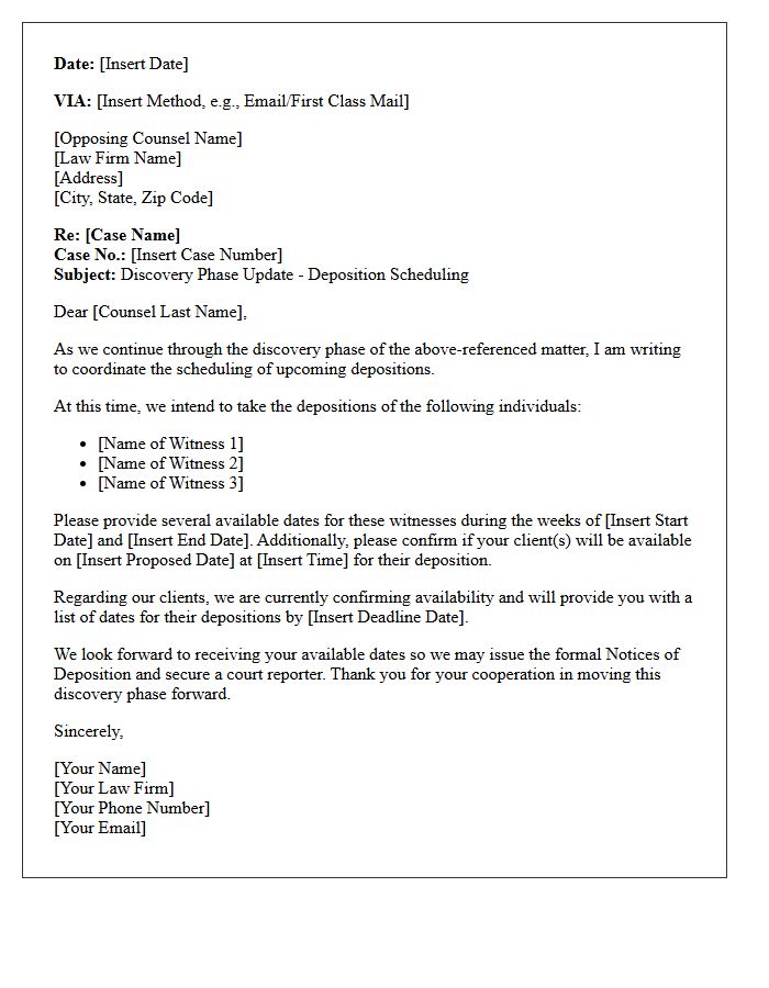 Deposition Scheduling Discovery Phase Update Letter