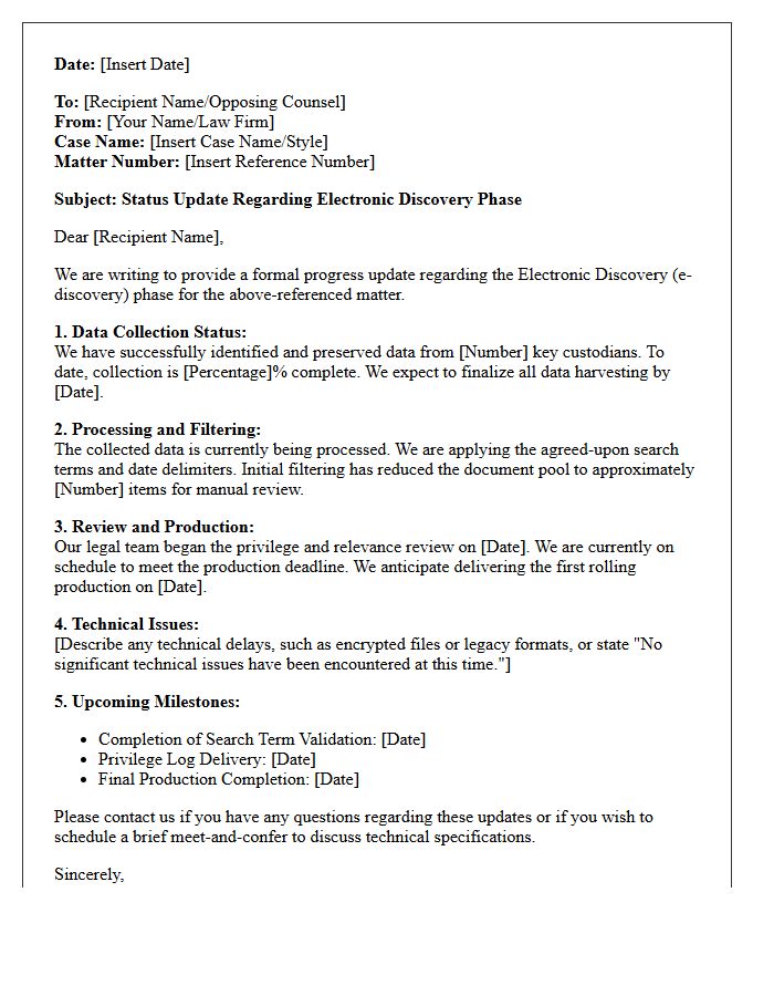 Electronic Discovery Phase Progress Update Letter