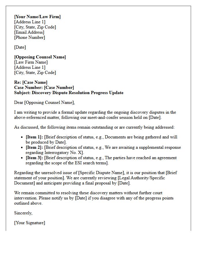 Discovery Dispute Resolution Progress Update Letter