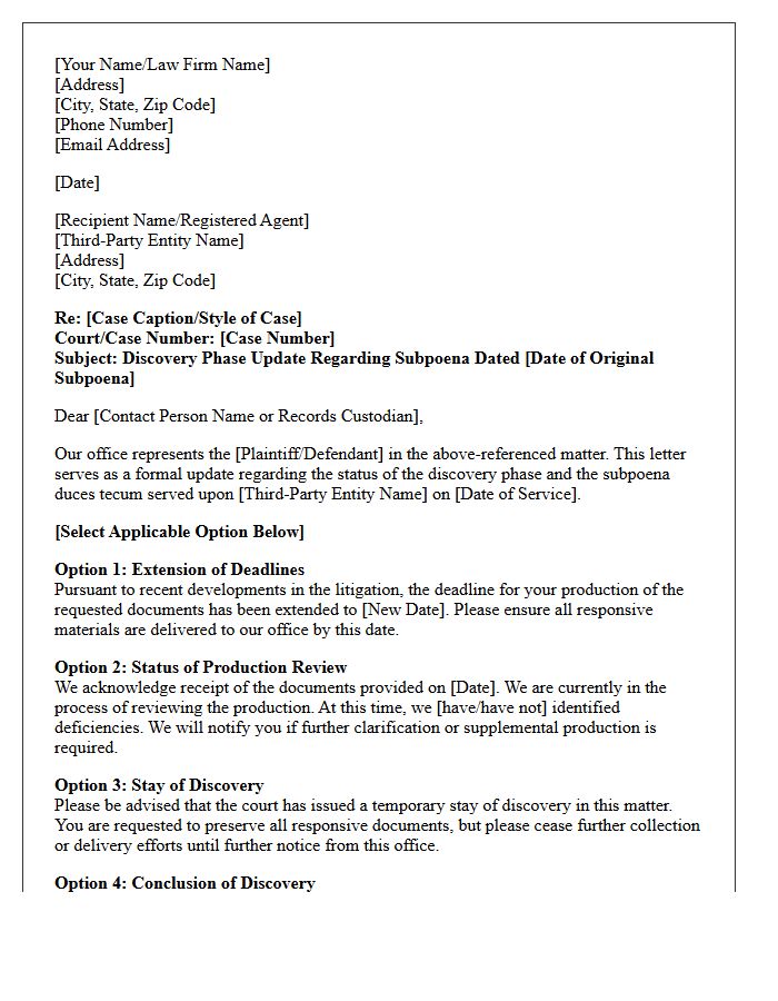Third-Party Subpoena Discovery Phase Update Letter