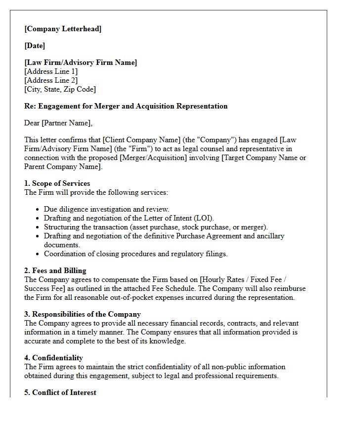Corporate Merger and Acquisition Representation Letter