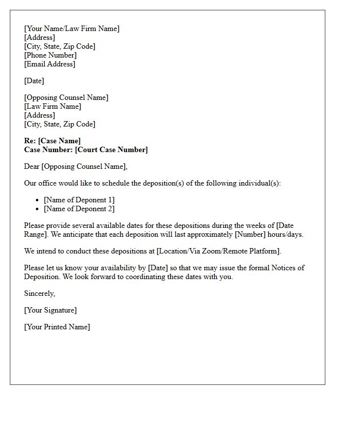Initial Deposition Scheduling Request Letter