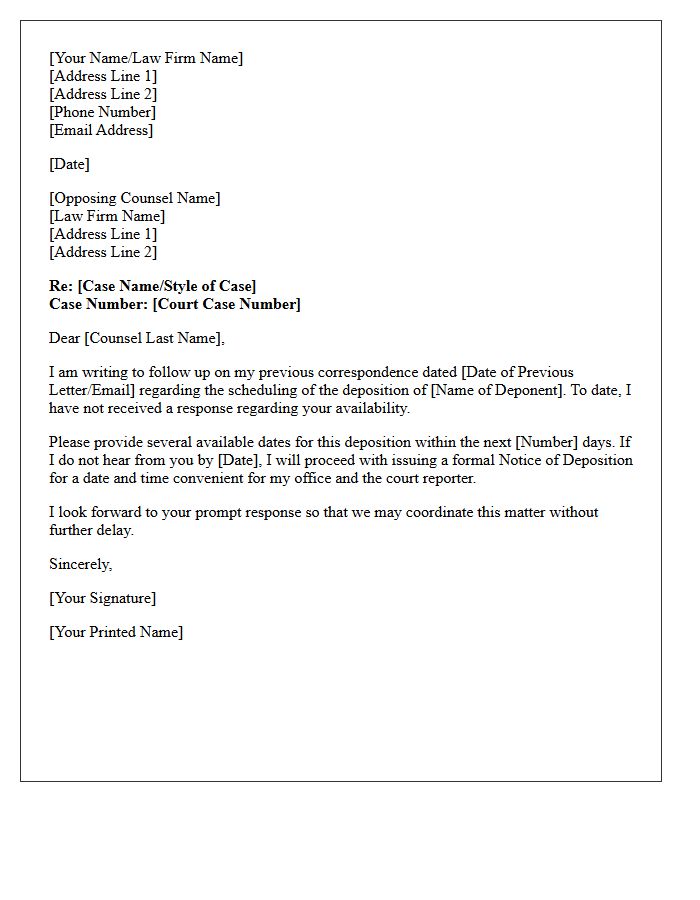 Follow-Up Deposition Scheduling Status Letter