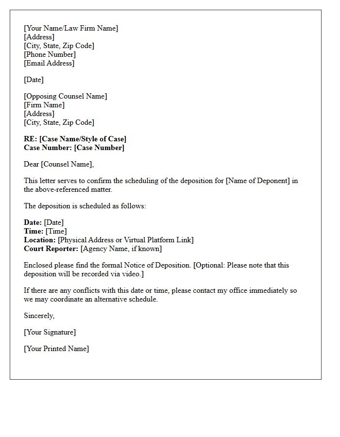 Deposition Scheduling Confirmation Letter