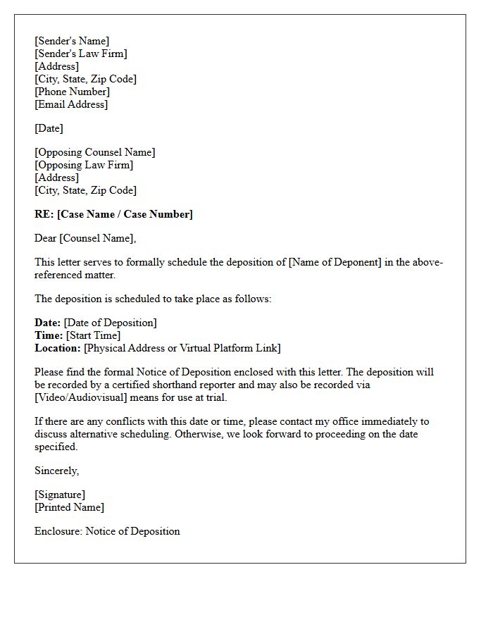 Notice of Deposition Scheduling Letter