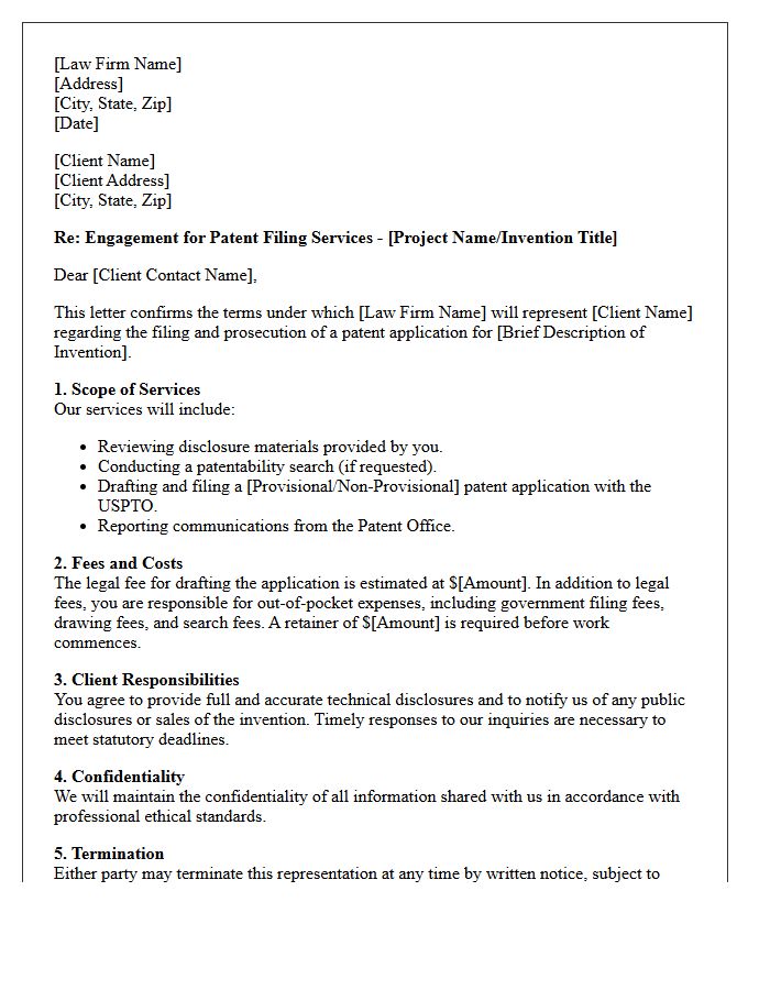 Intellectual Property Patent Filing Engagement Letter