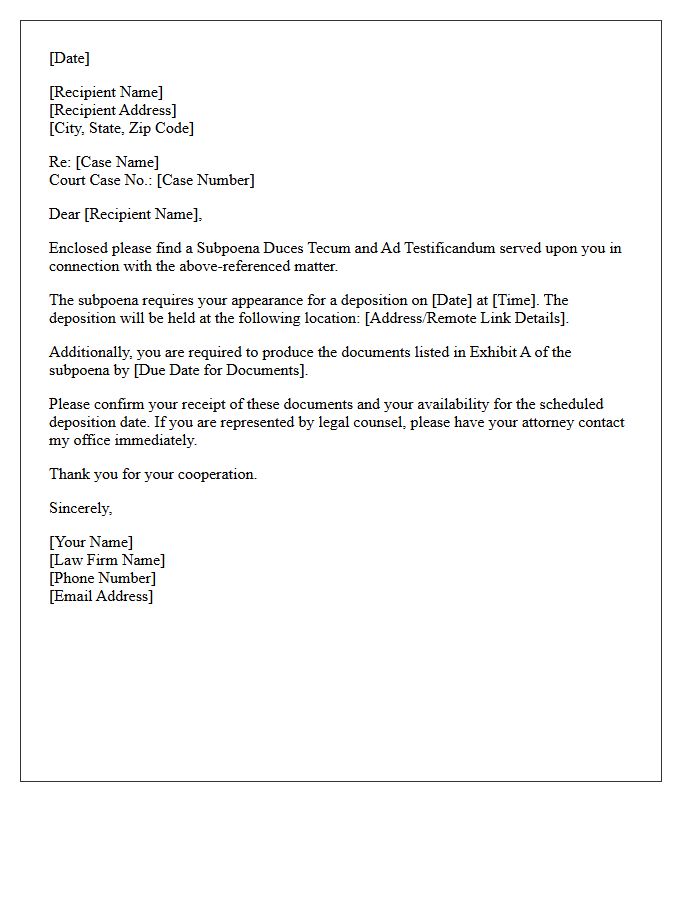 Third-Party Subpoena and Deposition Scheduling Letter